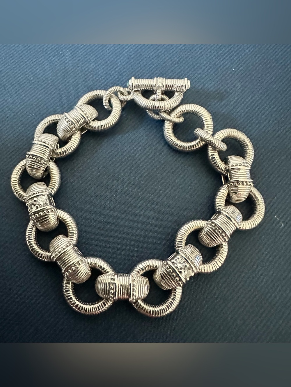 Judith Ripka 925 Sterling Silver Heavy 62g Diamonique CZ Toggle Bracelet 8"⁠